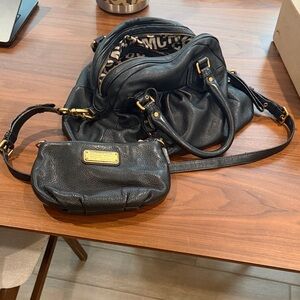 Marc By Marc Jacobs Q Black Leather Shoulder Bag with Gold Accents